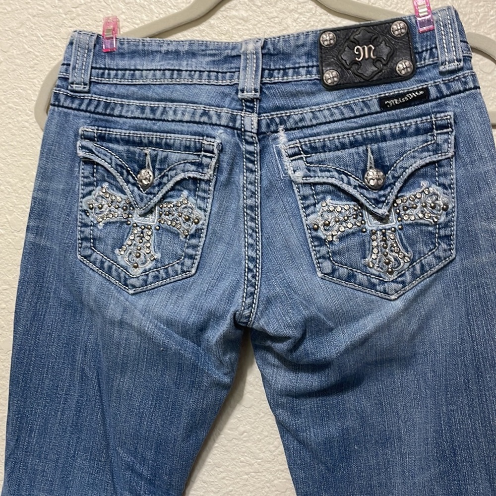 Miss Me Rhinestone Embellished Distressed Bootcut Jeans. Size 27 Inseam 32.